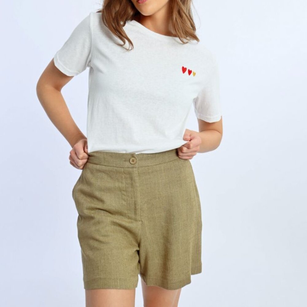 Khaki Olive Linen Shorts